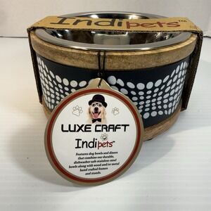 Indipets Stainless Steel Dog Bowl With Wooden Ring Rust Proof Luxe Craft 5 Inch